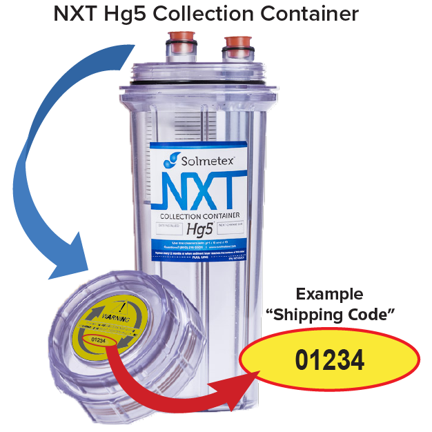 Código de envío del contenedor de recogida Solmetex NXT Hg5
