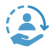 Customer support icon showing a hand holding a person.