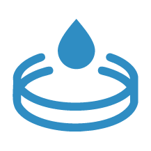 Icon of a water droplet falling into a petri dish.