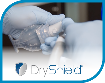Logo of DryShield with hands holding a mouth piece
