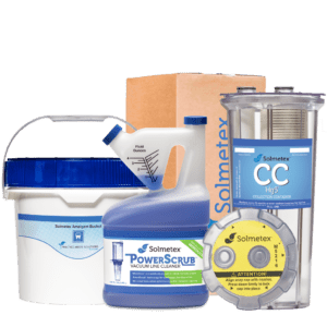 Solmetex's Hg5 Kit complete with lid for dentist's offices.