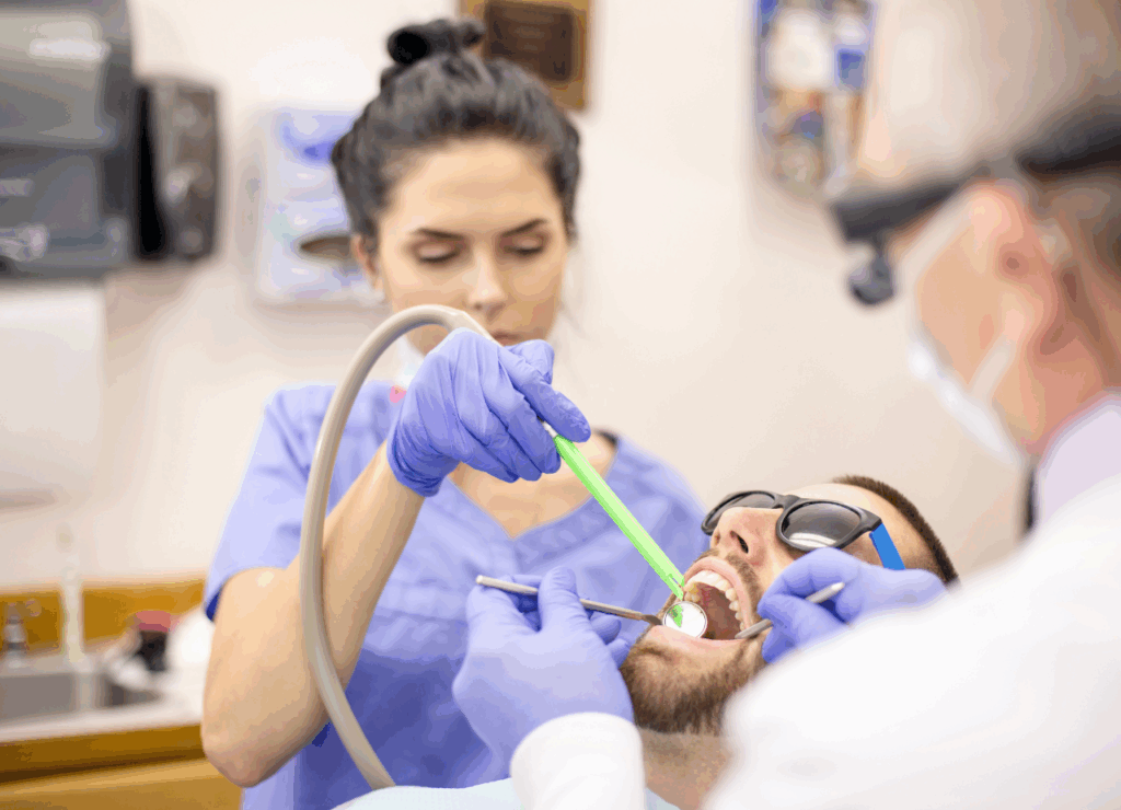 dental suction line during cleaning