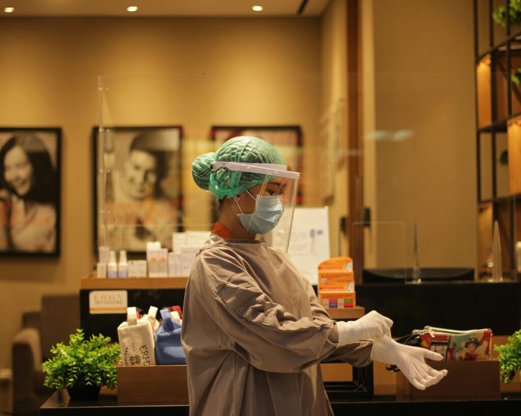 dental assistant preparing for infection prevention