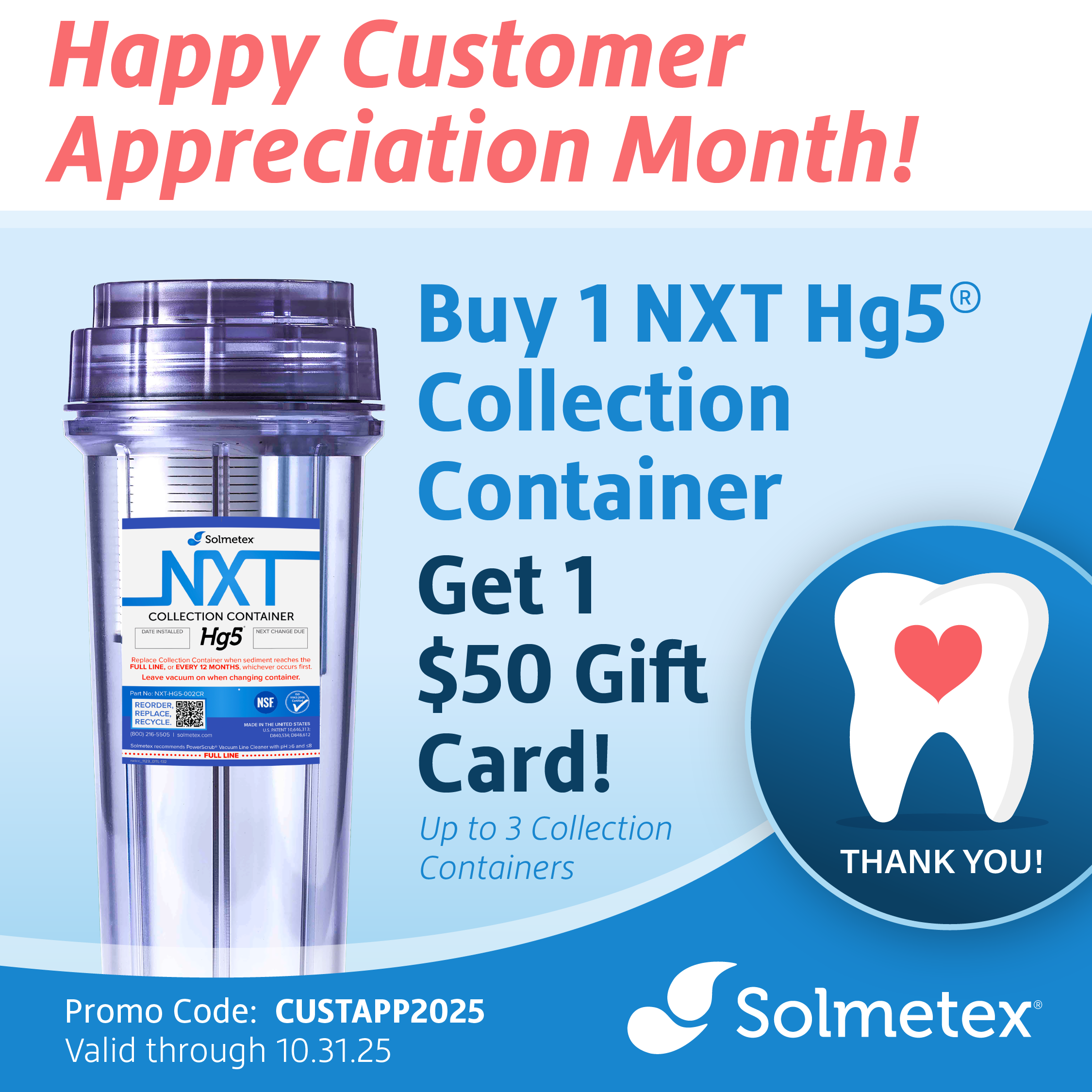 Celebrate Customer Appreciation Month with Solmetex – Amalgam Separator Rewards for Your Practice